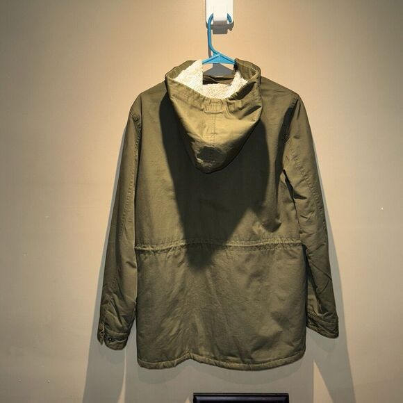 Forever 21 Military Olive Green Hooded Coat Jacket Women’s Size Large - Picture 2 of 3